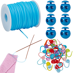 Небесно-голубой 30шт. Экологически чистые держатели для маркеров для вязания и крючком из АБС-пластика, в комплекте: 1рулон синтетического резинового шнура и 6пластиковые фиксаторы шнура, голубой, 22x11x3 мм, штифты : 1 мм