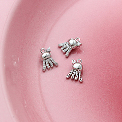 Jellyfish Подвески из латуни со стразами, платина, медуза, 12x9 мм