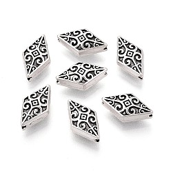 Античное Серебро Текстурированные тибетские бусины из сплава, ромб, античное серебро, 13x7.5x4.5 мм, отверстие : 1.2 мм, Около 454 шт / 500 г