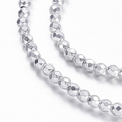 Platinum Plated Electroplate Non-magnetic Synthetic Hematite Beads Strands, Faceted(64 Facets), Round, Platinum Plated, 2mm, Hole: 0.6mm, about 196pcs/strand, 15.7 inch