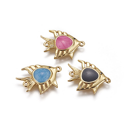 Mixed Color Brass Enamel Links connectors, with Cubic Zirconia, Fish, Golden, Mixed Color, 13x17x3mm, Hole: 0.8mm