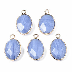 Натуральный Агат Природные подвески агат, с позолоченным латунным краем и петлей, овальные, граненые, 23x14~15x6 мм, отверстие : 2 мм