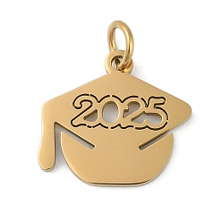 Золотой 304 подвески из нержавеющей стали, с целью перехода в кольце, 2025 подвески на шапку бакалавра, лазерная резка, золотые, 13.5x15x1 мм, отверстие : 3.2 мм