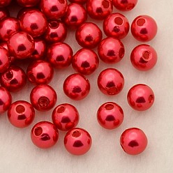 Red Imitation Pearl Acrylic Beads, Dyed, Round, Red, 25x25mm, Hole: 2.2mm, about 62pcs/pound