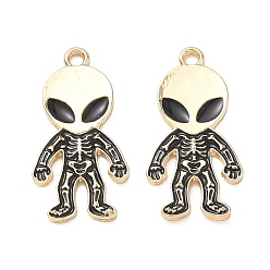 Human Skull Alloy Enamel Pendants, Golden, Human Charms, 28x14x1.7mm, Hole: 1.8mm