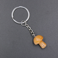 Желтый Нефрит Брелок для ключей из натурального желтого нефритового гриба, с железной фурнитурой, 7.5x2.5 см