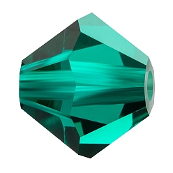 50730 Emerald Хрустальные бусины preciosa®, чешский хрусталь, биконус(451 69 302 рондель), 50730 изумруд, 4 мм, отверстие : 0.8 мм