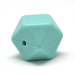 Cyan Food Grade Eco-Friendly Silicone Beads, Chewing Beads For Teethers, DIY Nursing Necklaces Making, Faceted Cube, Cyan, 17x17x17mm, Hole: 2mm