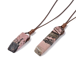 Родонит Женское колье с подвеской из натурального родонита и вощеным шнуром, 33.86~38.98 дюйм (86~99 см)