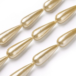 Light Goldenrod Yellow Electroplate Shell Pearl Beads Strands, teardrop, Light Goldenrod Yellow, 30~31x8.5~10mm, Hole: 1mm, about 13pcs/strand, 15.7 inch(40cm)