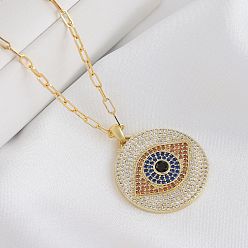 Золотой Ожерелья с подвесками из латунного микропаве из разноцветных кубических цирконий для женщин, золотые, глаз, 18.50 дюйм (47 см)