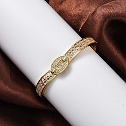 Oval Браслеты с подвесками из латуни с микропаве из кубического циркония, без свинца и без кадмия, реальный 18 k позолоченный, овальные, внутренний диаметр: 2-3/8 x1-3/4 дюйм (6.05x4.3 см)