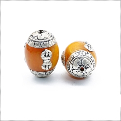 Orange Brass with Handmade Indonesia Beads, Oval, Orange, 33x23mm