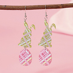 Разноцветный Пасхальные акриловые серьги-подвески, кролик с яйцом, платина, красочный, 84x18 мм