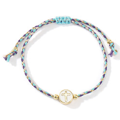 Сланцево-синий Регулируемые браслеты ручной работы, плоские круглые, с крестообразным креплением, из смоляных бусин., Браслеты из полиэстеровой нити, сплетенные для женщин, синевато-серый, 11.02 дюйм (28 см)