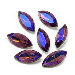 Dark Red Pointed Back Glass Rhinestone Cabochons, Back Plated, Faceted, AB Color Plated, Horse Eye, Dark Red, 15x7x4mm
