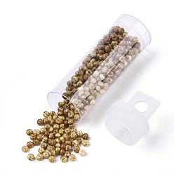 Khaki Czech Glass Beads, Round Glass Seed Beads, Baking Paint Style, Khaki, 8/0, 3x2mm, Hole: 1mm, about 10g/bottle