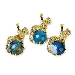 Полосатый Агат Натуральный полосчатый агат (окрашенный и нагретый) шар с латунными подвесками в форме леопарда, стойки покрытие, без кадмия и без свинца, долговечный, 35x22x6.5 мм, отверстие : 7x3.5 мм