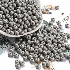 Dark Gray Imitation Jade Glass Seed Beads, Luster, Baking Paint, Round, Dark Gray, 5.5x3.5mm, Hole: 1.5mm
