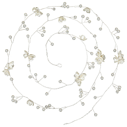 Серебро Повязка на голову ручной работы с искусственным жемчугом, полиэстером и смоляными цветами, для невесты., цветочный белый, серебряные, 1080x20 мм