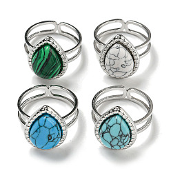 Нержавеющая Сталь Цвет 304 открытые манжеты из нержавеющей стали, Кольца-капли из синтетического малахита и бирюзы для женщин и мужчин, цвет нержавеющей стали, регулируемый