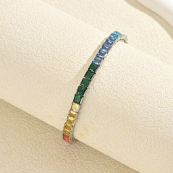 Colorful Rainbow Brass Pave Cubic Zirconia Tennis Bracelets for Women Party and Special Occasions, Platinum, Colorful, 7.48 inch(19cm)