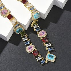 Настоящее золото 18K Теннисные ожерелья в форме капли с квадратом и латунным паве из разноцветных кубических цирконий, стойки покрытие, долговечный, без кадмия и без свинца, реальный 18 k позолоченный, 18.11 дюйм (46 см)