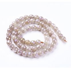 Sunstone Electroplate Natural Sunstone Beads Strands, Faceted, Round, 6mm, Hole: 1mm, about 63~64pcs/strand, 14.96  inch~15.35 inch(38~39cm)