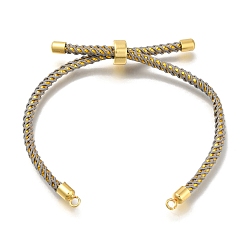 Серый Изготовление браслета-слайдера из плетеного хлопкового шнура, с реечной обшивкой латунными выводами, реальный 18 k позолоченный, серые, 8-5/8x1/8 дюйм (22x0.3 см), отверстие : 2 мм