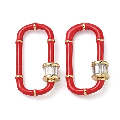 Красный Овальный латунный микропаве прозрачный кубический цирконий фиксирующий карабин, с эмалью, долговечный, стойки покрытие, без свинца и без кадмия, реальный 18 k позолоченный, красные, 29.5x17 мм