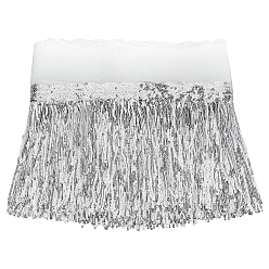 Серебро 10 ярдов бисера пайеток полиэстеровых лент с кисточками, аксессуары для одежды, серебряные, 13 дюйм (330 мм)