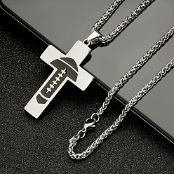 Нержавеющая Сталь Цвет 201 Подвеска в виде черного регбийного креста из нержавеющей стали с эмалью, цепочка с пшеничным колосом, цвет нержавеющей стали, 23.62 дюйм (60 см)