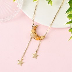 Topaz Jade Natural Topaz Jade Chip Beads Moon Pendant Brass Cable Chain Necklaces for Women, Golden, 17.32 inch(44cm)