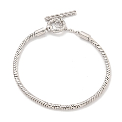 Платина 3мм латунные круглые браслеты в европейском стиле со змеиной цепочкой для изготовления ювелирных изделий, без кадмия, без никеля и без свинца, с Переключить застежками, платина, 7-3/4 дюйм (19.8 см)