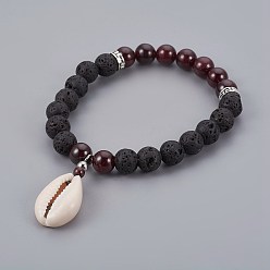 Гранат Браслеты из каури, с бусинами из граната и лавы и бусинами из сплава в тибетском стиле, 2-1/4 дюйм (5.6 см)