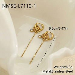 Golden 304 Stainless Steel Pave Clear Cubic Zirconia Hoop Earrings, Flat Round, Golden, 95mm
