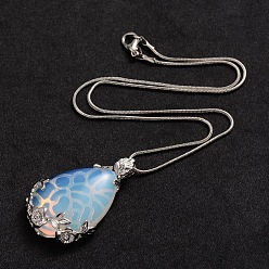 Opalite Opalite Pendant Necklaces, with Platinum Plated Brass Round Snake Chain, 15.7 inch