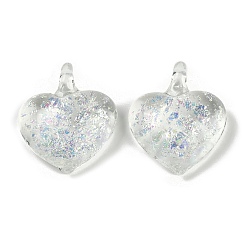 Прозрачный Подвески lampwork, с фольгированным стеклом, сердце, прозрачные, 35x29.5x11.5 мм, отверстие : 5 мм