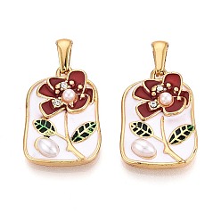 Темно-Красный 304 подвески из нержавеющей стали со стразами, эмалью и искусственным жемчугом из АБС-пластика, подвески-самородки и цветы, золотые, темно-красный, 25.5~26x18x7 мм, отверстие : 7~8x2~2.5 мм