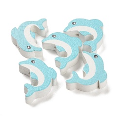 Светло-Синий Бусины из натурального клена, окрашенные распылением, дельфин, голубой, 17x19.5x6 мм, отверстие : 2 мм