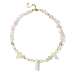 Розовый Кварц Ожерелья из бусин из натурального розового кварца и синтетического лунного камня, 16.06 дюйм (40.8 см)