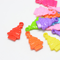 (52) Непрозрачная лаванда Непрозрачные акриловые подвески, рождественская елка, разноцветные, 32x19x5 мм, Отверстие : 3 мм , около 416 шт / 500 г