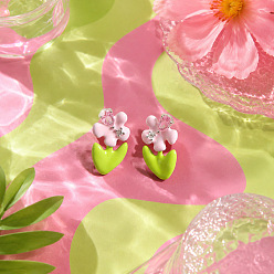 Thistle Brass Enamel Stud Earrings, Flower, Cubic Zirconia Stud Earrings for Women, Thistle, 22x13mm