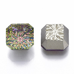 Yellow Green Transparent K9 Glass Cabochons, Faceted, Flat Back & Random Color Back Plated, Square, Yellow Green, 10x10x6mm, about 45pcs/bag