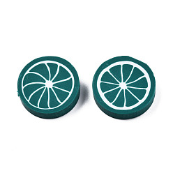Bleu Vert Perles en fimo faits à la main, Tranches de citrons, sarcelle, 19.5x4.5mm, Trou: 1.2mm