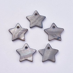 Темно-Серый Подвески из раковины, окрашенные, звезды прелести, темно-серый, 12x2 мм, отверстие : 1.2 мм