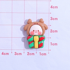 Разноцветный Рождественская серия из непрозрачной смолы декодирует кабошоны, медведь с подарочной коробкой, красочный, 25x25 мм