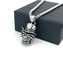 Нержавеющая Сталь Цвет Ожерелья с подвеской из нержавеющей стали в виде черепа, панк-ретро, мужские украшения, цвет нержавеющей стали