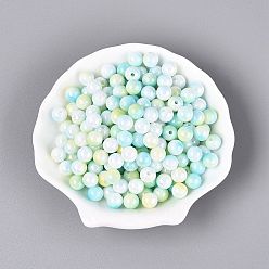 Aquamarine Electroplate Two Tone Opaque Plastic Beads, Round, Aquamarine, 8mm, Hole: 1.8mm, about 2083pcs/500g