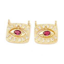 Violet Crémaillère en laiton placage pendentifs en zircone cubique, sans cadmium et sans nickel et sans plomb, réel 18 k plaqué or, carrée, violette, 23x22x3~5mm, Trou: 3mm